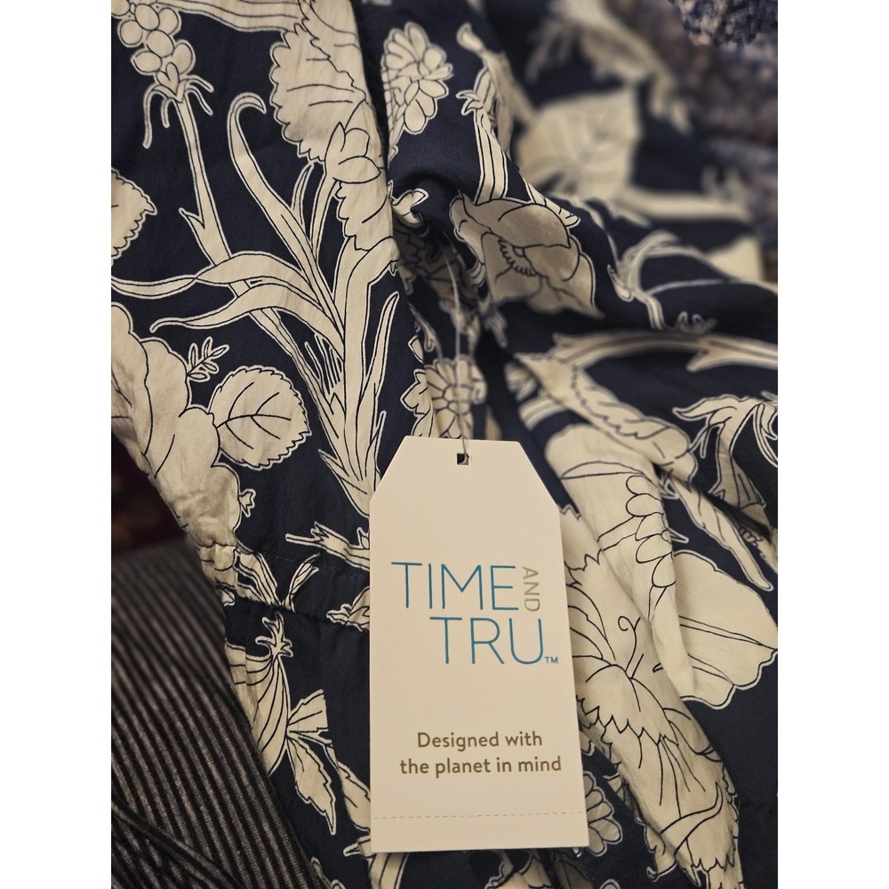 Time and Tru Womens XL 16-18 Navy White Floral Tiered Long Sleeve Mini Dress NWT - Picture 6 of 7